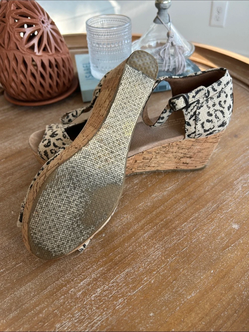 Toms Leopard Print Ankle-Strap Wedge Sandals - Natural/Black